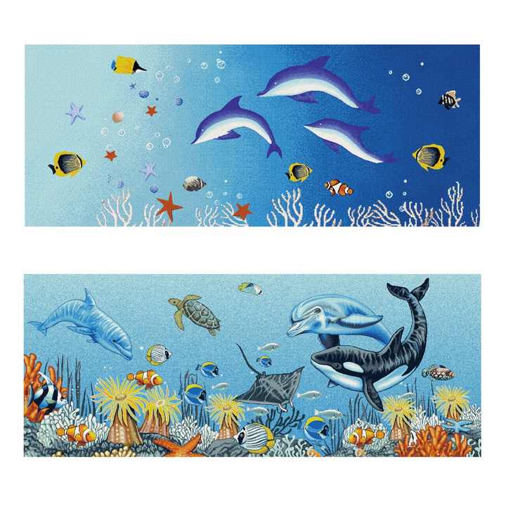 Tranh khảm ghép gốm họa tiết cá heo đại dương xanh hoa văn tùy chỉnh - Daisan Store