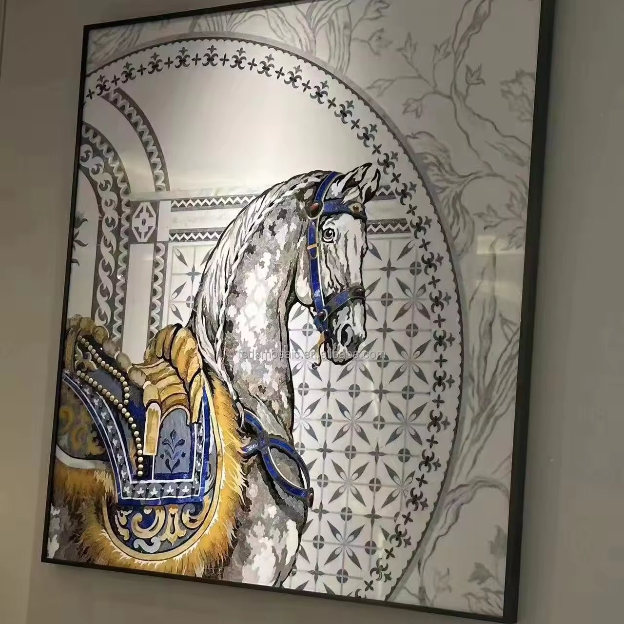Tranh khảm kính thủ công họa tiết ngựa trang trí tường khách sạn, phòng tắm - Daisan Store
