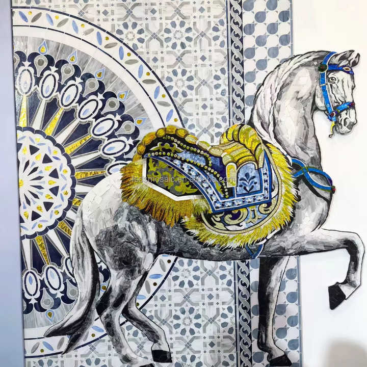 Tranh khảm kính xa xỉ tùy chỉnh, họa tiết ngựa hiện đại - Daisan Store