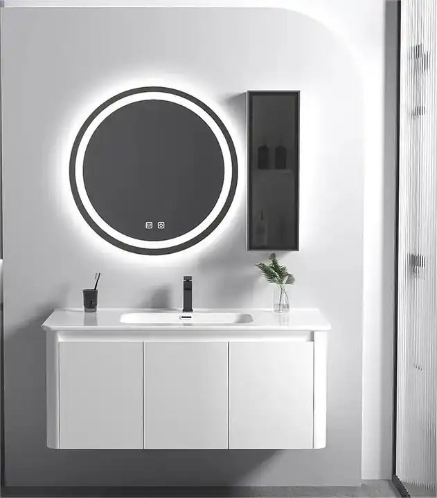 Tủ chậu rửa mặt sang trọng bán buôn Triều Châu, Bàn trang điểm phòng tắm bằng nhôm trắng hiện đại - Daisan Store