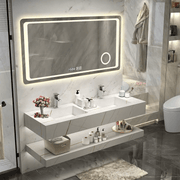 Tủ chậu rửa mặt tích hợp bằng đá cẩm thạch thiêu kết treo tường phòng tắm hiện đại, bồn rửa đôi nổi, tủ đựng đồ vệ sinh có gương - Daisan Store