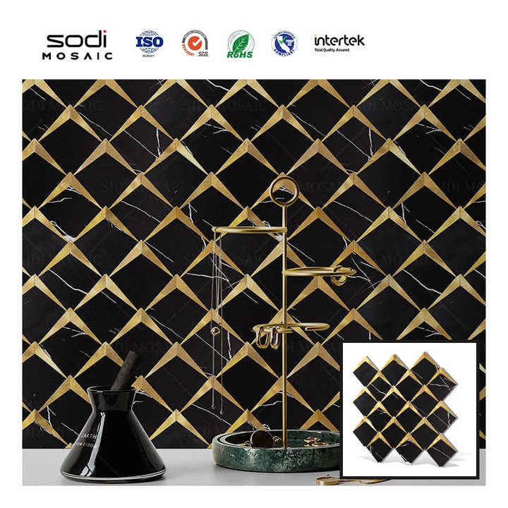 Tự làm đồ thủ công trang trí gạch tàu điện ngầm vàng hoa văn đá cẩm thạch hình dán tường gỗ dán tường ốp tường khảm - Daisan Store