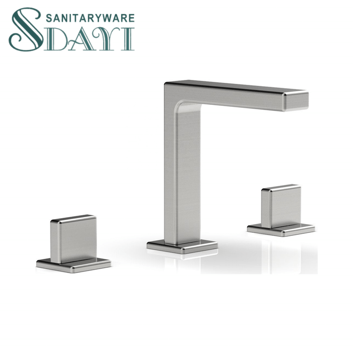 Vòi chậu rửa mặt 3 lỗ 2 tay cầm hiện đại SDAYI gắn trên sàn, vòi chậu rửa mặt bằng đồng thau vuông đánh bóng - Daisan Store