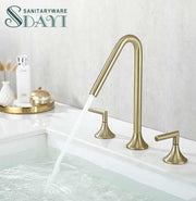 Vòi chậu rửa mặt 3 lỗ đơn giản gắn trên sàn SDAYI, tay cầm kép, mạ crôm vàng sáng bóng - Daisan Store