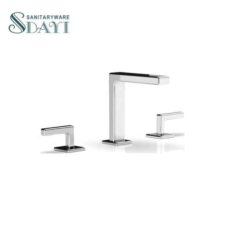 Vòi chậu rửa mặt 3 lỗ SDAYI hiện đại, hai tay cầm, vòi nước ngắn mạ crôm, vòi vuông cho phòng tắm - Daisan Store