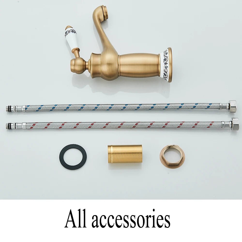 Vòi Lavabo Đồng Cổ Điển Tay Gốm Nóng Lạnh Sang Trọng - Daisan Store