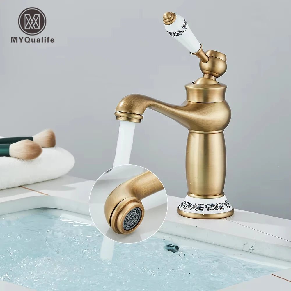 Vòi Lavabo Đồng Cổ Điển Tay Gốm Nóng Lạnh Sang Trọng - Daisan Store