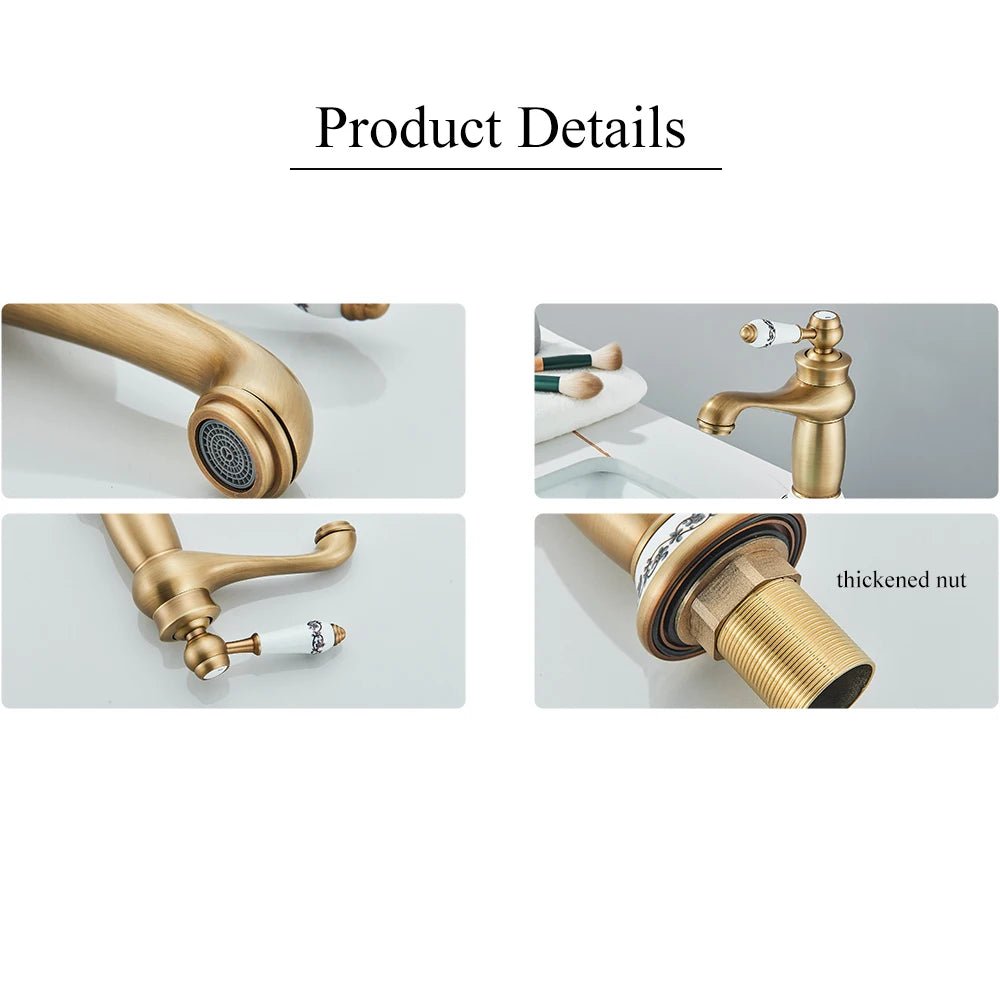 Vòi Lavabo Đồng Cổ Điển Tay Gốm Nóng Lạnh Sang Trọng - Daisan Store