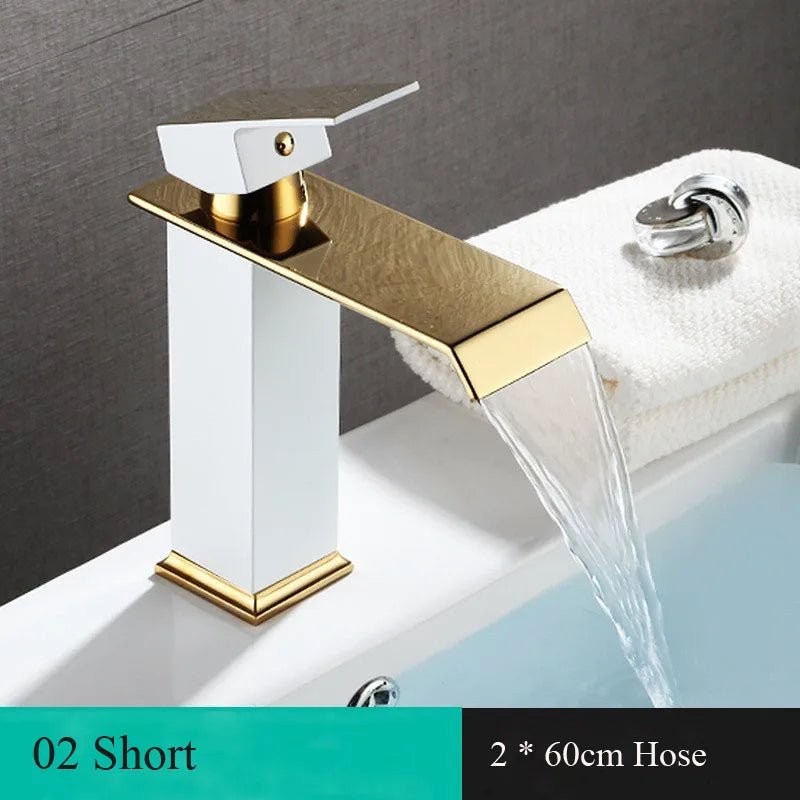 Vòi Lavabo Thác Nước Vàng Đen - Chậu Nóng Lạnh - Daisan Store