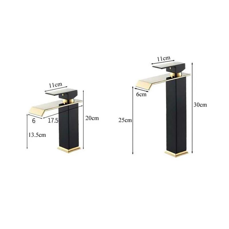 Vòi Lavabo Thác Nước Vàng Đen - Chậu Nóng Lạnh - Daisan Store