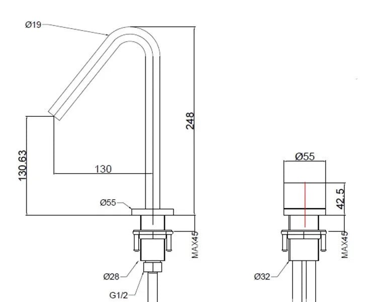 Vòi lavabo Tuqiu đen xoay 2 lỗ chậu rửa hiện đại - Daisan Store