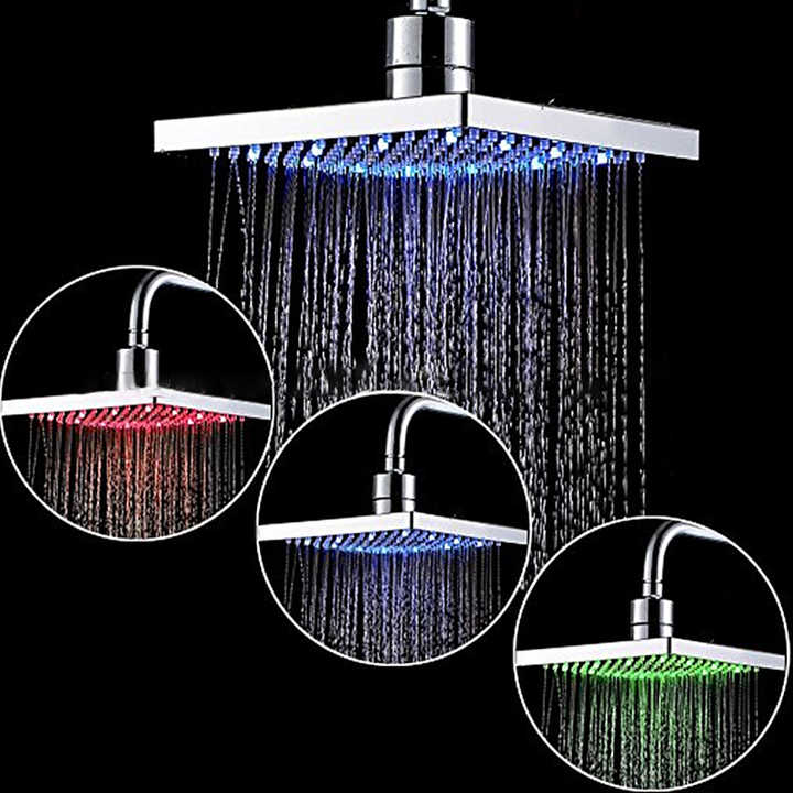 Vòi sen phun mưa trên cao bằng nhựa ABS, mạ crôm hiện đại, thân thiện với môi trường, đèn LED 3 màu thay đổi dành cho khách sạn - Daisan Store