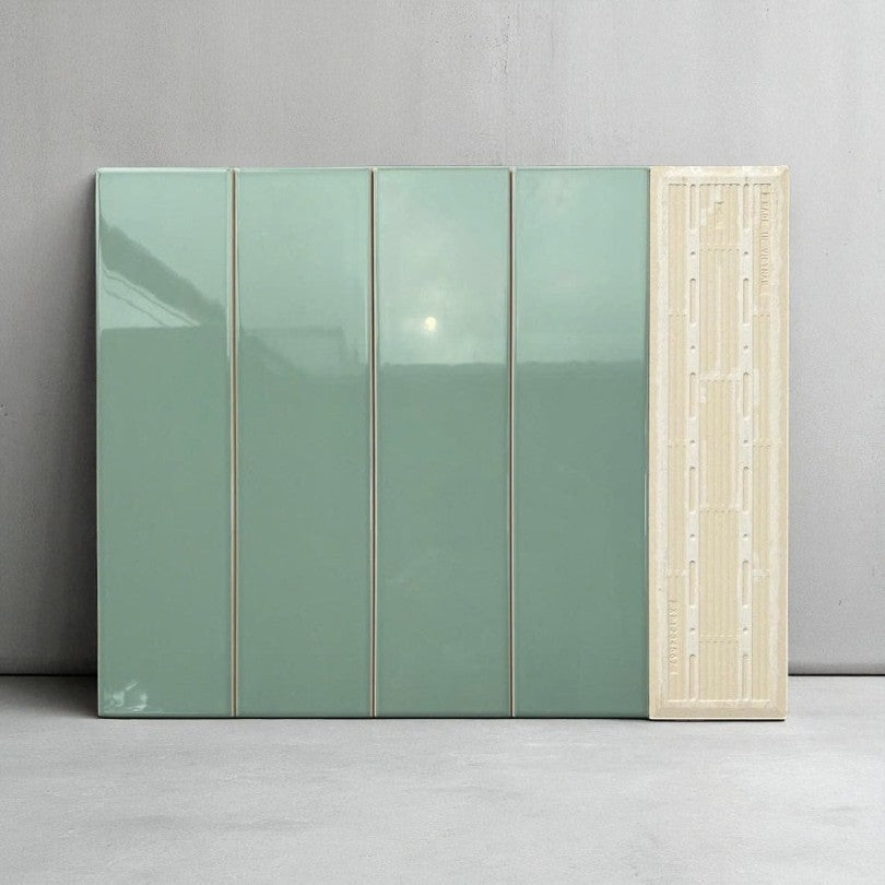 Gạch thẻ loại ưu xanh mint nhạt bóng phẳng KT 75x300mm mã STA75315_S