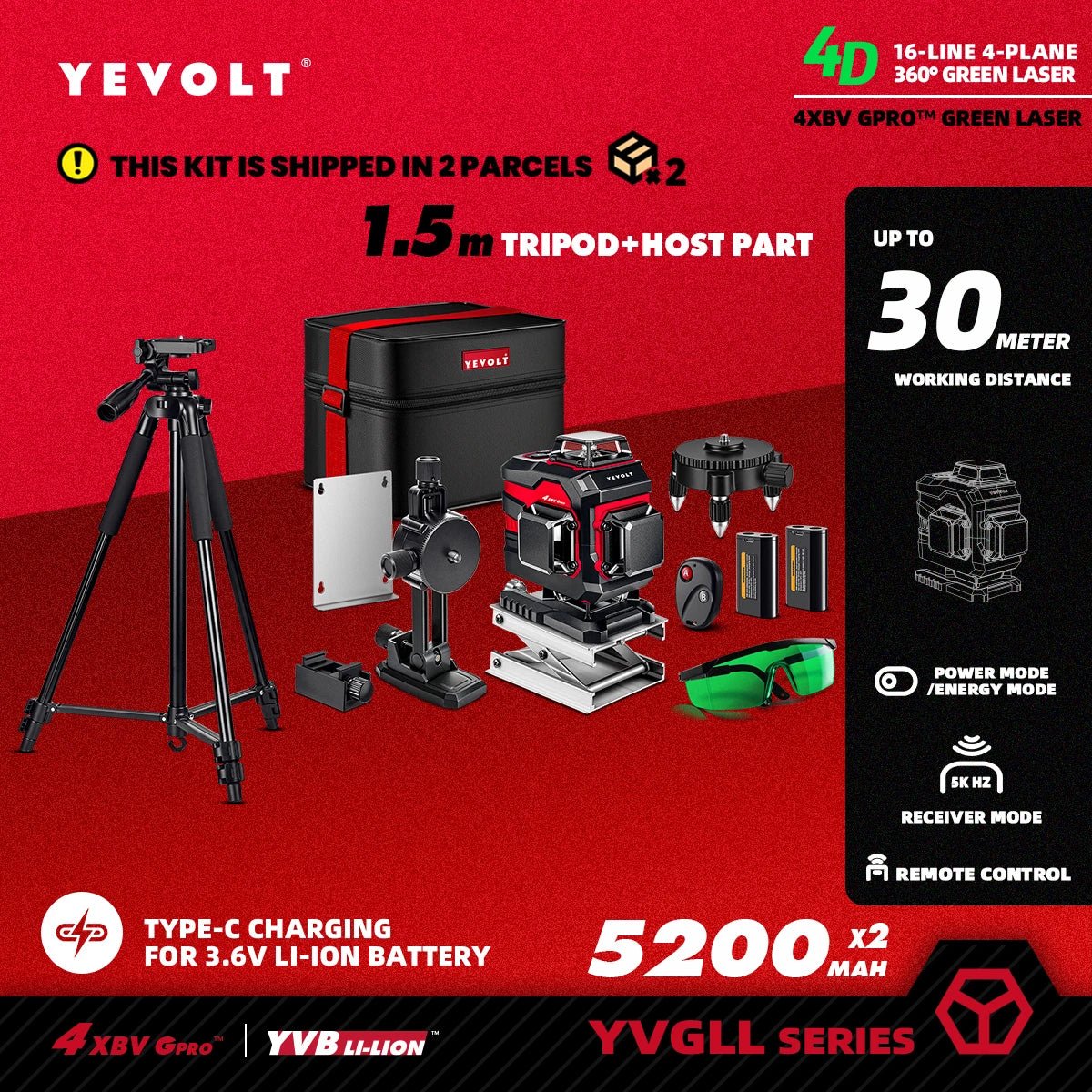 YEVOLT YVGLL4XS16PRO May Laser Xanh 4 Mat Phẳng 16Tia TuCan - Daisan Store