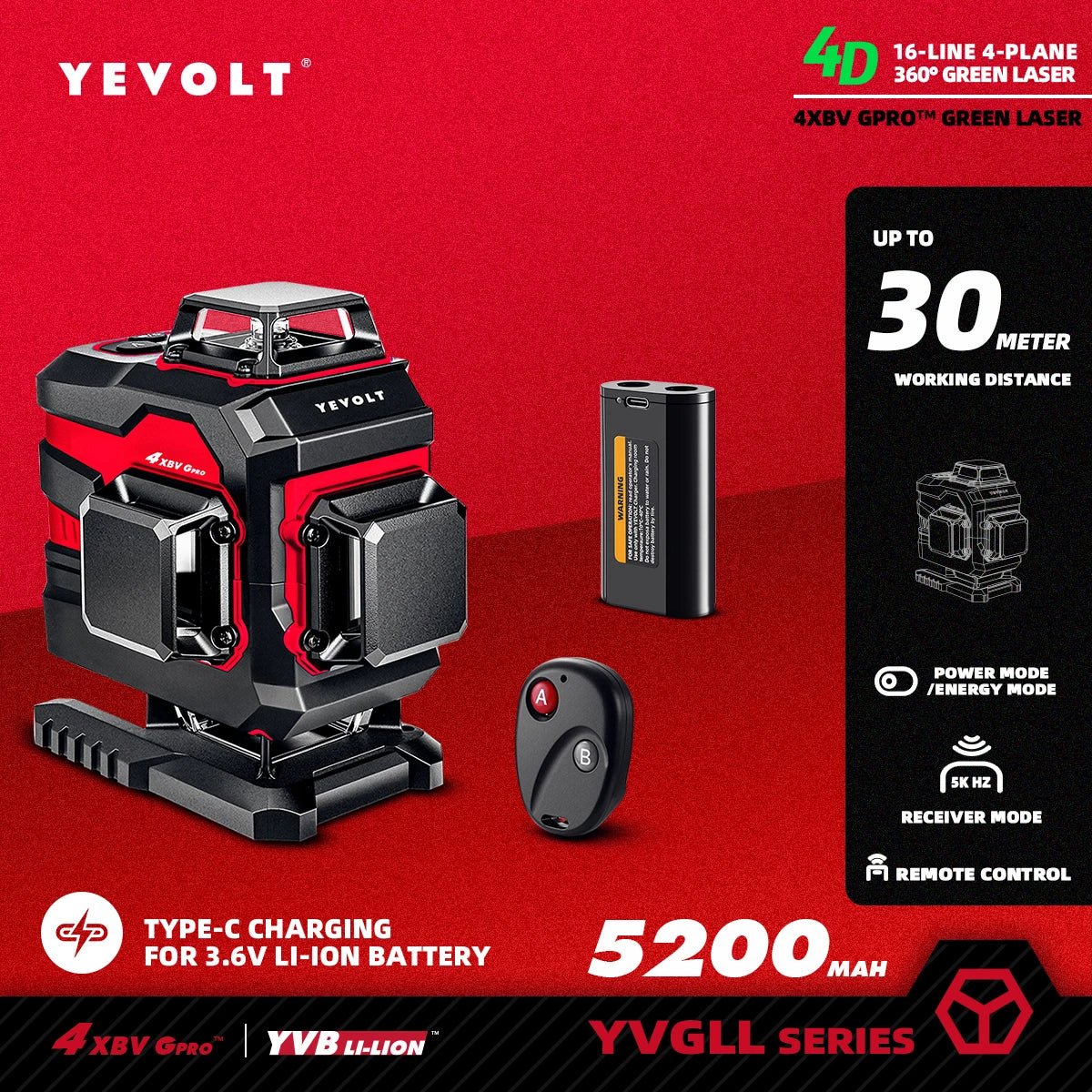 YEVOLT YVGLL4XS16PRO May Laser Xanh 4 Mat Phẳng 16Tia TuCan - Daisan Store