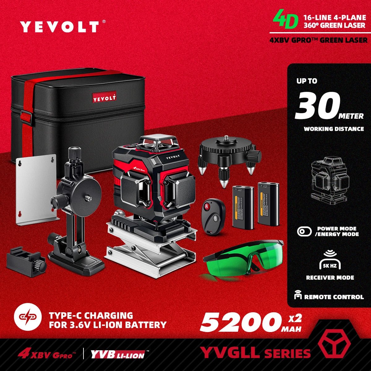 YEVOLT YVGLL4XS16PRO May Laser Xanh 4 Mat Phẳng 16Tia TuCan - Daisan Store