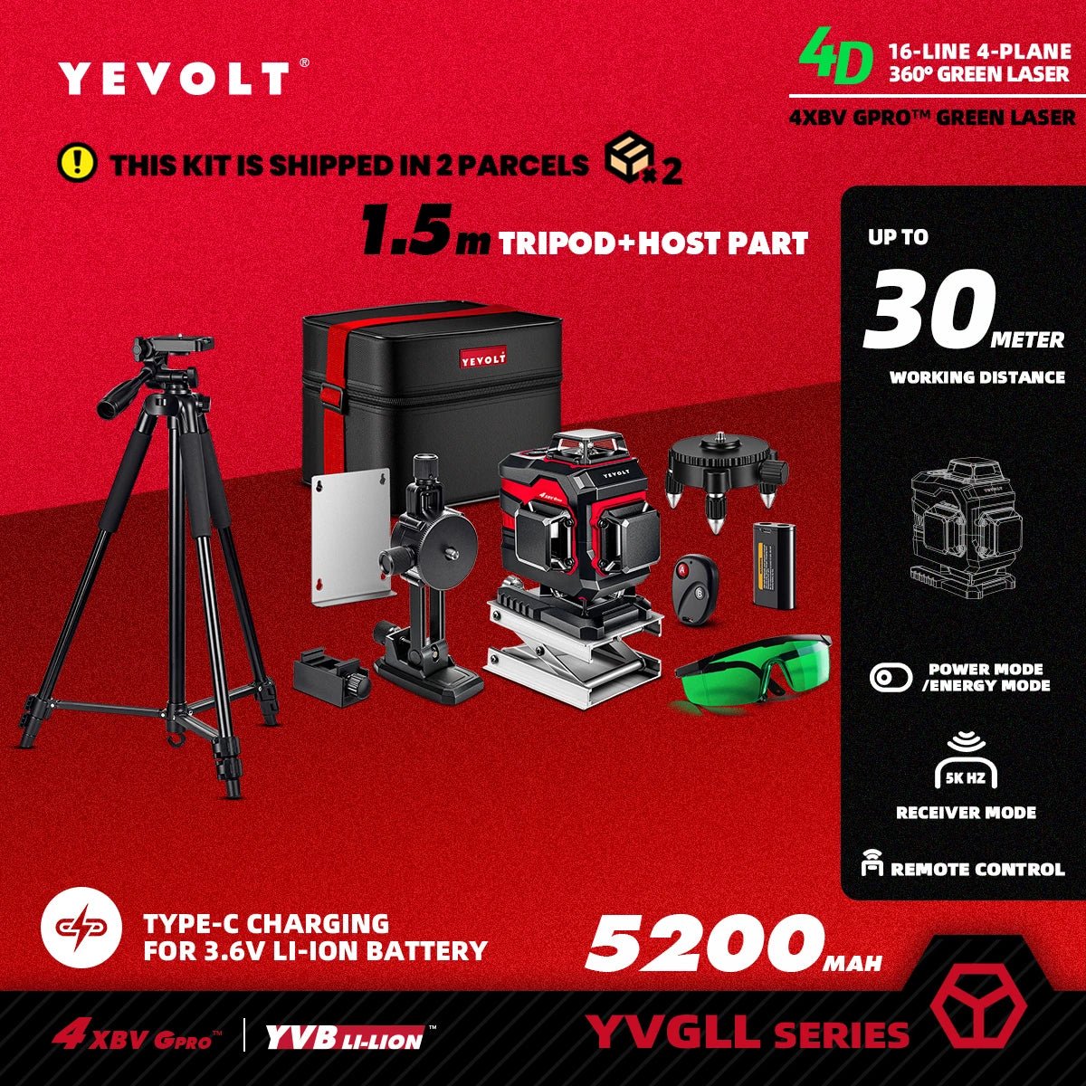 YEVOLT YVGLL4XS16PRO May Laser Xanh 4 Mat Phẳng 16Tia TuCan - Daisan Store