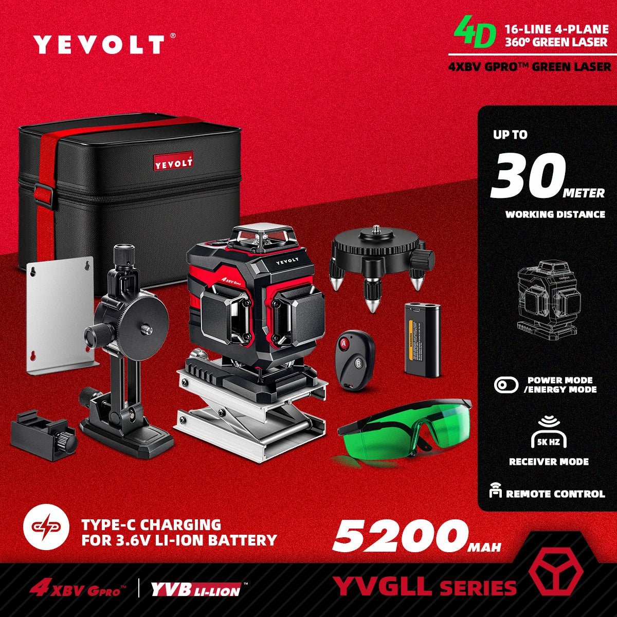 YEVOLT YVGLL4XS16PRO May Laser Xanh 4 Mat Phẳng 16Tia TuCan - Daisan Store