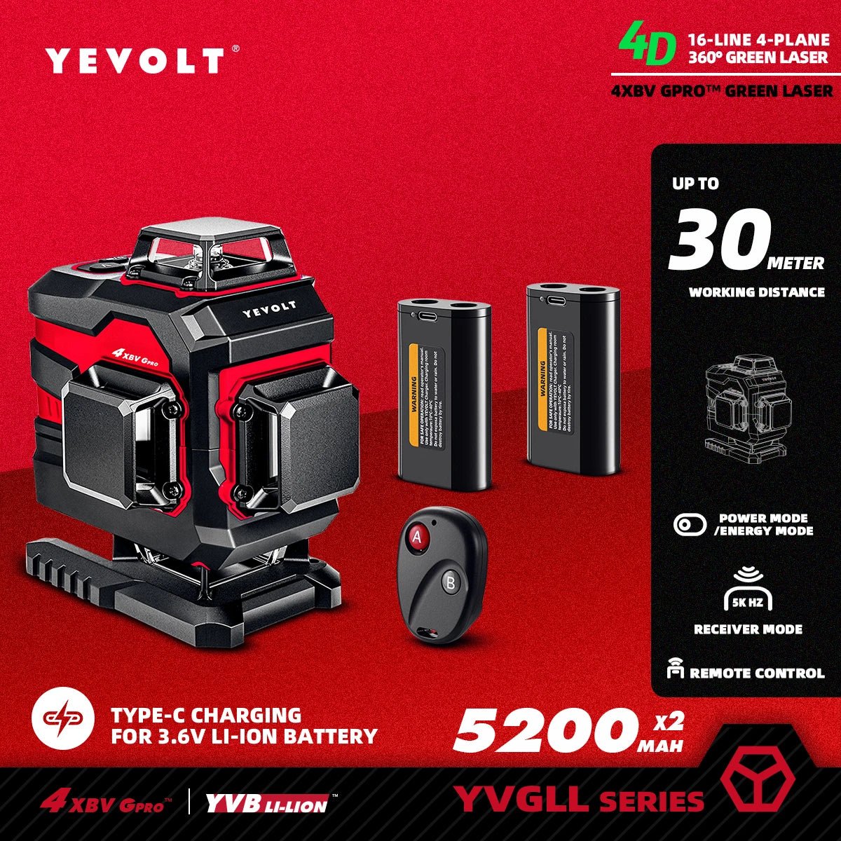 YEVOLT YVGLL4XS16PRO May Laser Xanh 4 Mat Phẳng 16Tia TuCan - Daisan Store