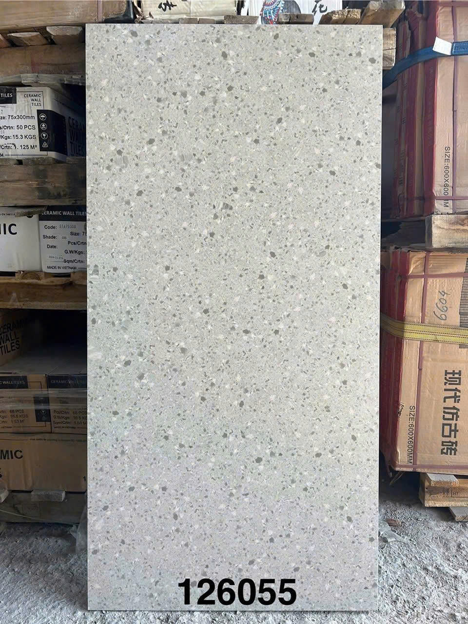Gạch Terrazzo sứ bóng chống trượt 600x1200 cho sàn phòng khách, phòng ăn, trung tâm thương mại, ban công